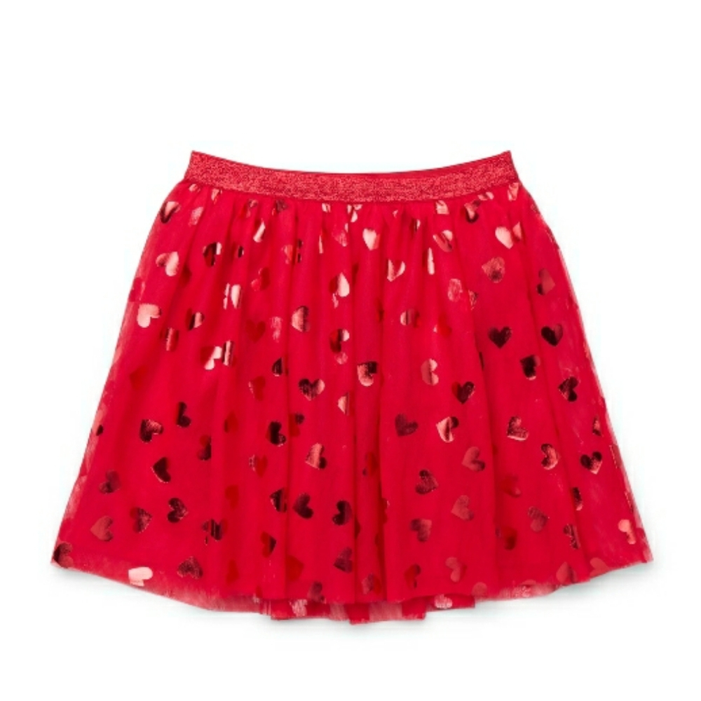 NWT Girls Red Heart Patterned Mesh Skirt Size XL (14-16)